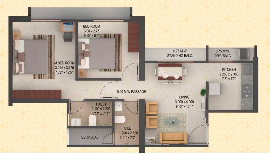 2 BHK 505 Sq. Ft. Apartment