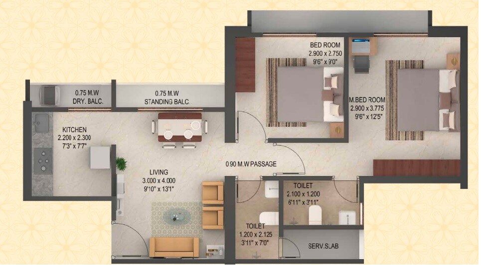 2 BHK 557 Sq. Ft. Apartment