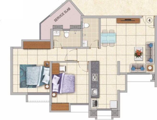 Floor plan of 2 BHK 538 Sq. Ft. Apartment in Puranik Rumah Bali Phase II, Thane