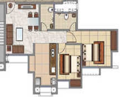 Floor plan of 2 BHK 623 Sq. Ft. Apartment in Puranik Rumah Bali Phase II, Thane