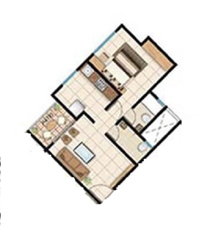Floor plan of 1 BHK 728 Sq. Ft. Apartment in Puranik Sky Villa, Thane