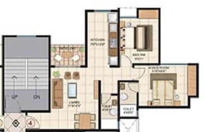 Floor plan of 2 BHK 1095 Sq. Ft. Apartment in Puranik Sky Villa, Thane