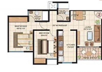 Floor plan of 2 BHK 1110 Sq. Ft. Apartment in Puranik Sky Villa, Thane