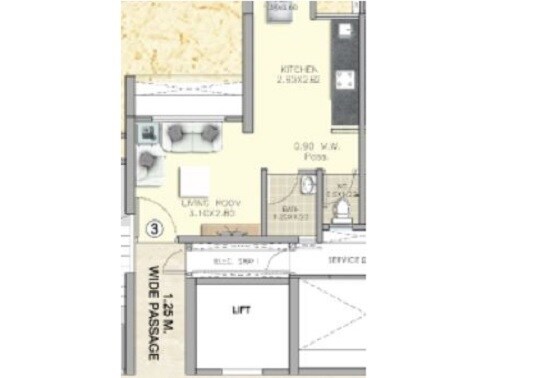 Floor plan of 237 Sq. Ft. Studio in Puranik Tokyo Bay Phase 2A, Thane