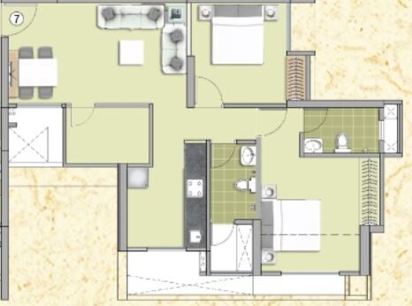 Floor plan of 2 BHK 501 Sq. Ft. Apartment in Puranik Tokyo Bay Phase 3A, Thane