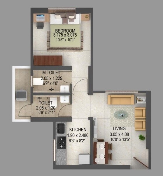 Floor plan of 1 BHK 400 Sq. Ft. Apartment in Puranik Unicorn, Thane