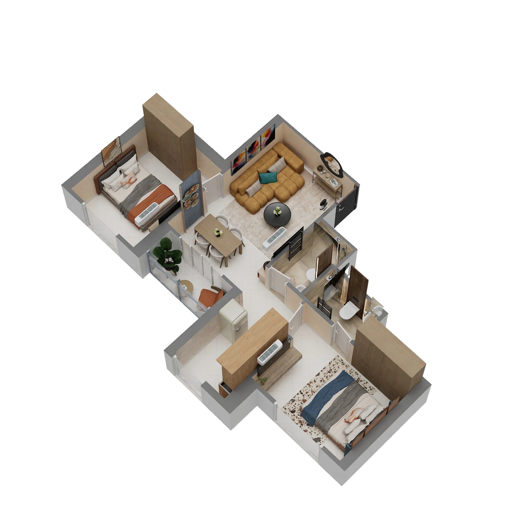 Floor plan of 2 BHK 600 Sq. Ft. Apartment in Puraniks Mirai, Thane