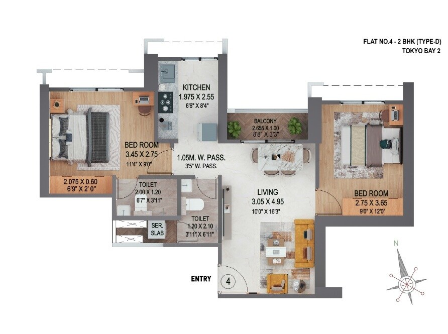 2 BHK 600 Sq. Ft. Apartment