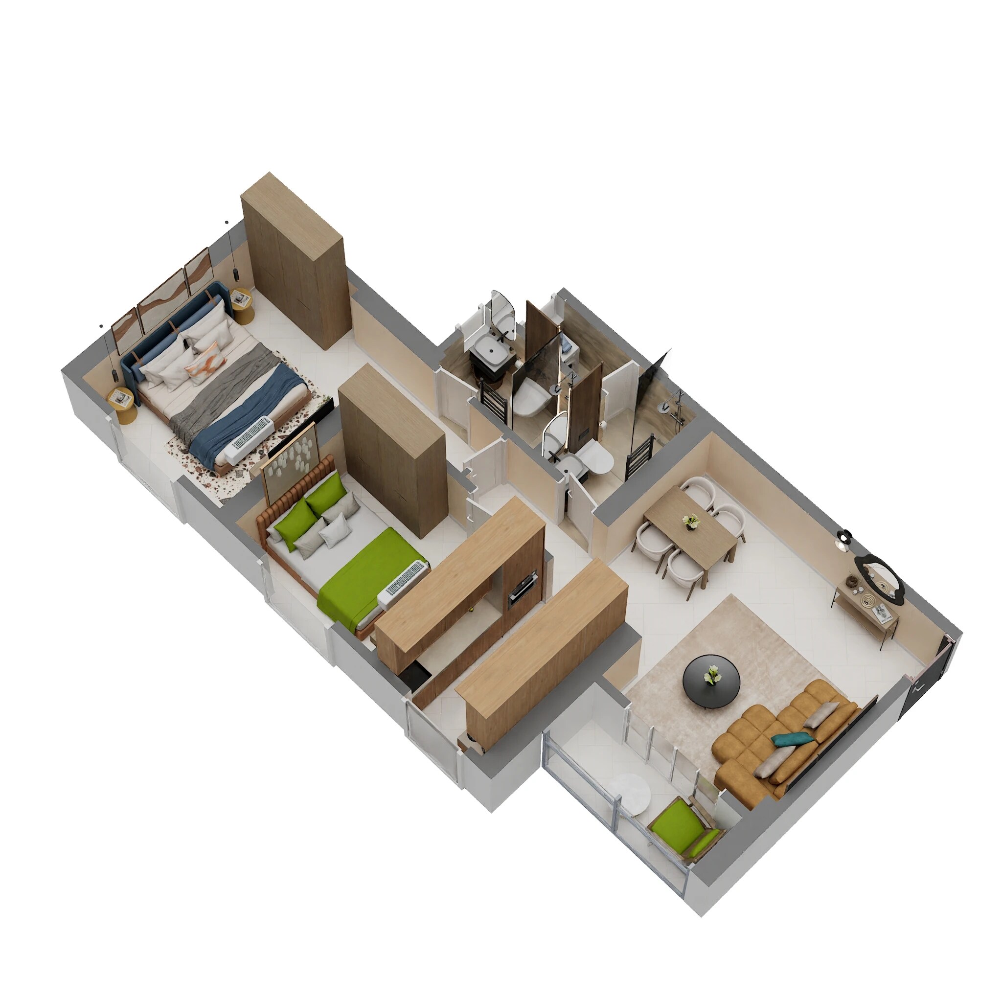 Floor plan of 2 BHK 631 Sq. Ft. Apartment in Puraniks Rahayu, Thane