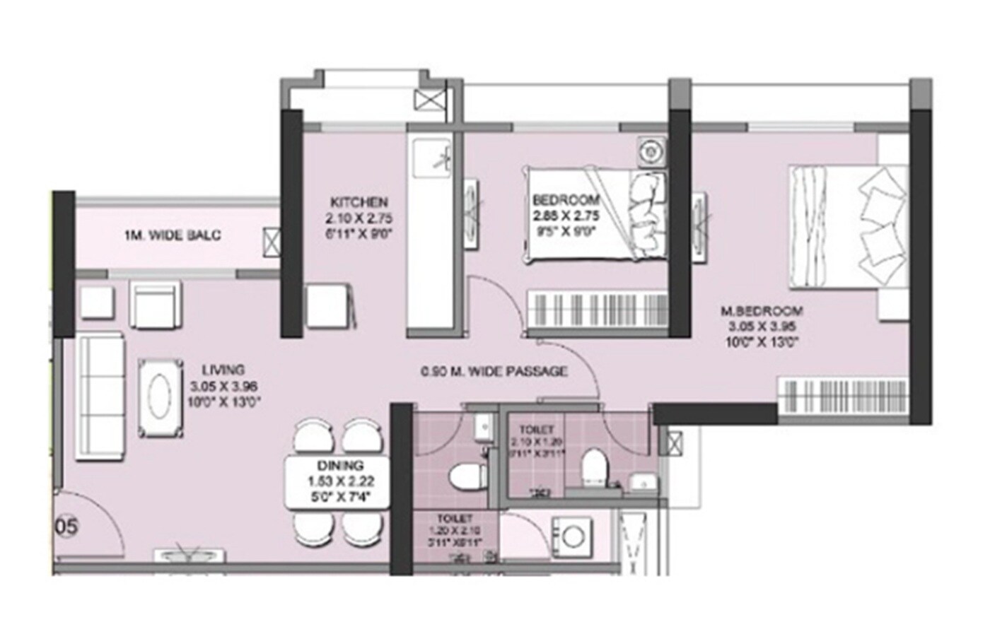 2 BHK 631 Sq. Ft. Apartment