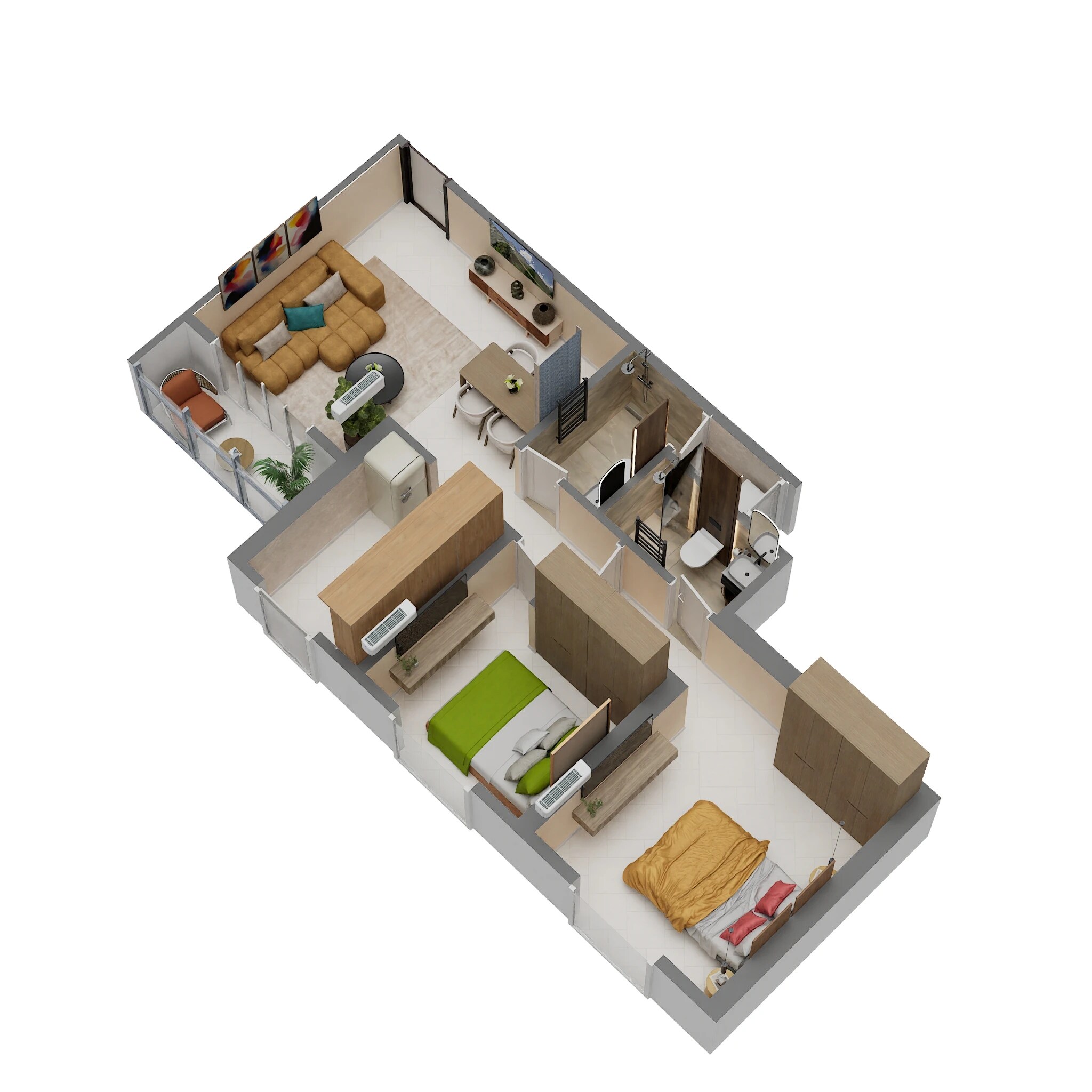 Floor plan of 2 BHK 641 Sq. Ft. Apartment in Puraniks Rahayu, Thane