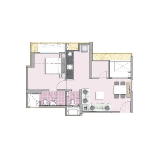 Floor plan of 1 BHK 361 Sq. Ft. Apartment in Puraniks Tokyo Bay, Thane