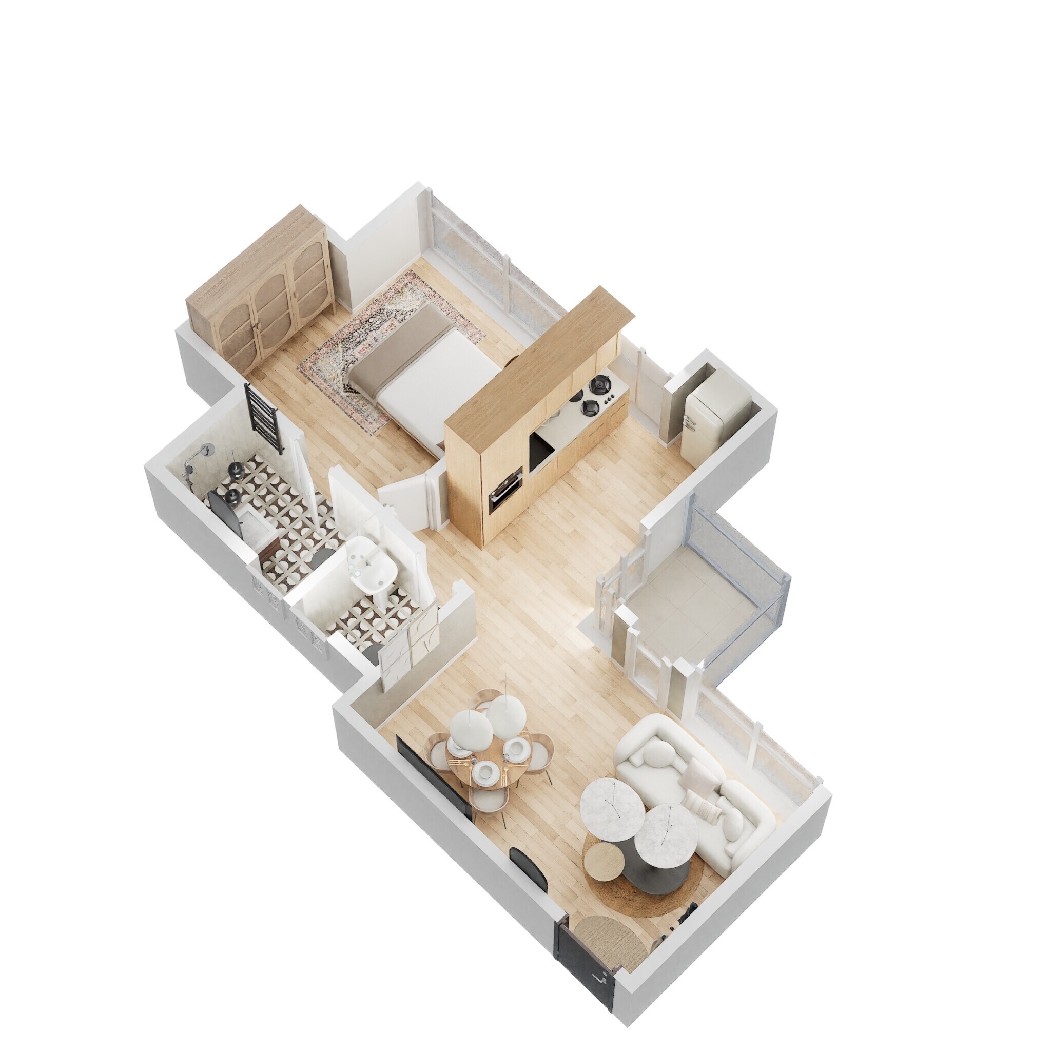 Floor plan of 1 BHK 385 Sq. Ft. Apartment in Puraniks Tokyo Bay, Thane