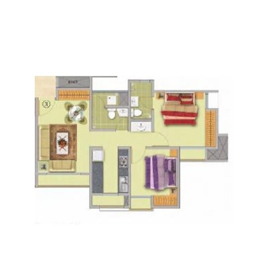 Floor plan of 2 BHK 535 Sq. Ft. Apartment in Puraniks Tokyo Bay, Thane