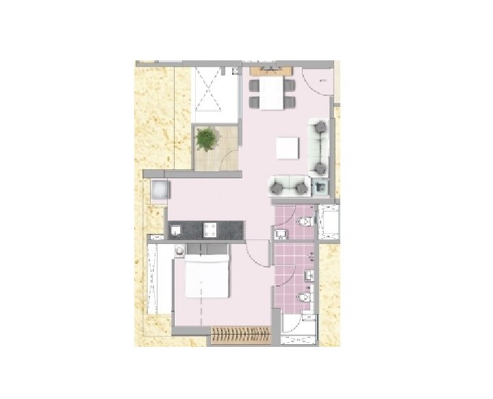 Floor plan of 1 BHK 386 Sq. Ft. Apartment in Puraniks Tokyo Bay Phase 2, Thane
