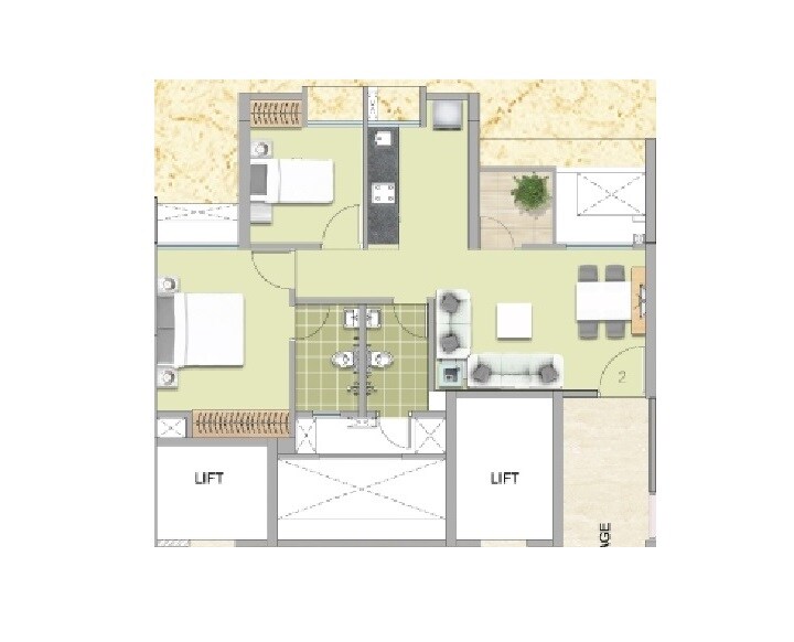 Floor plan of 1 BHK 535 Sq. Ft. Apartment in Puraniks Tokyo Bay Phase 2, Thane