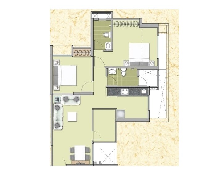 Floor plan of 2 BHK 600 Sq. Ft. Apartment in Puraniks Tokyo Bay Phase 2, Thane