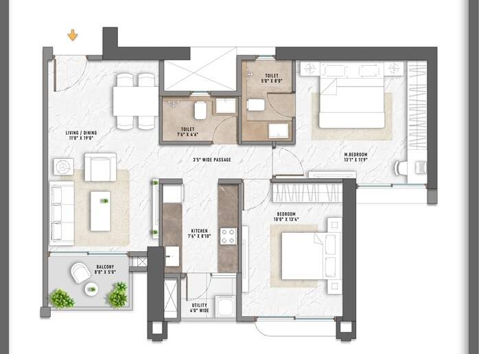 2 BHK 716 Sq. Ft. Apartment in Purva Panorama