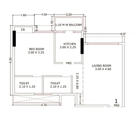Floor plan of 1 BHK 442 Sq. Ft. Apartment in Purvesh Kurm Casa, Thane