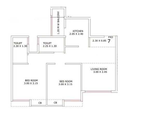 Floor plan of 2 BHK 592 Sq. Ft. Apartment in Purvesh Kurm Casa, Thane