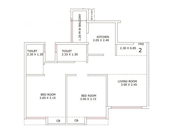 Floor plan of 2 BHK 710 Sq. Ft. Apartment in Purvesh Kurm Casa, Thane