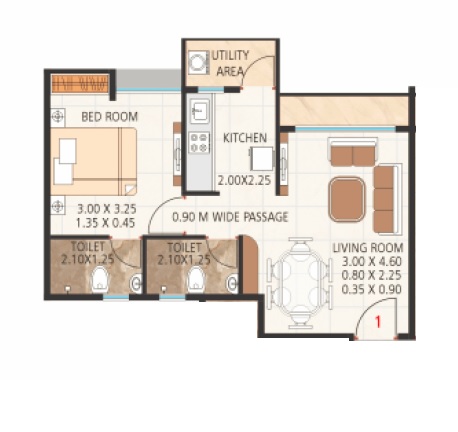 1 BHK 360 Sq. Ft. Apartment in Purvesh Kurm Casa Vaishnavi