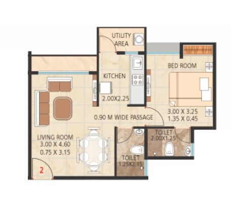 Floor plan of 1 BHK 442 Sq. Ft. Apartment in Purvesh Kurm Casa Vaishnavi, Thane