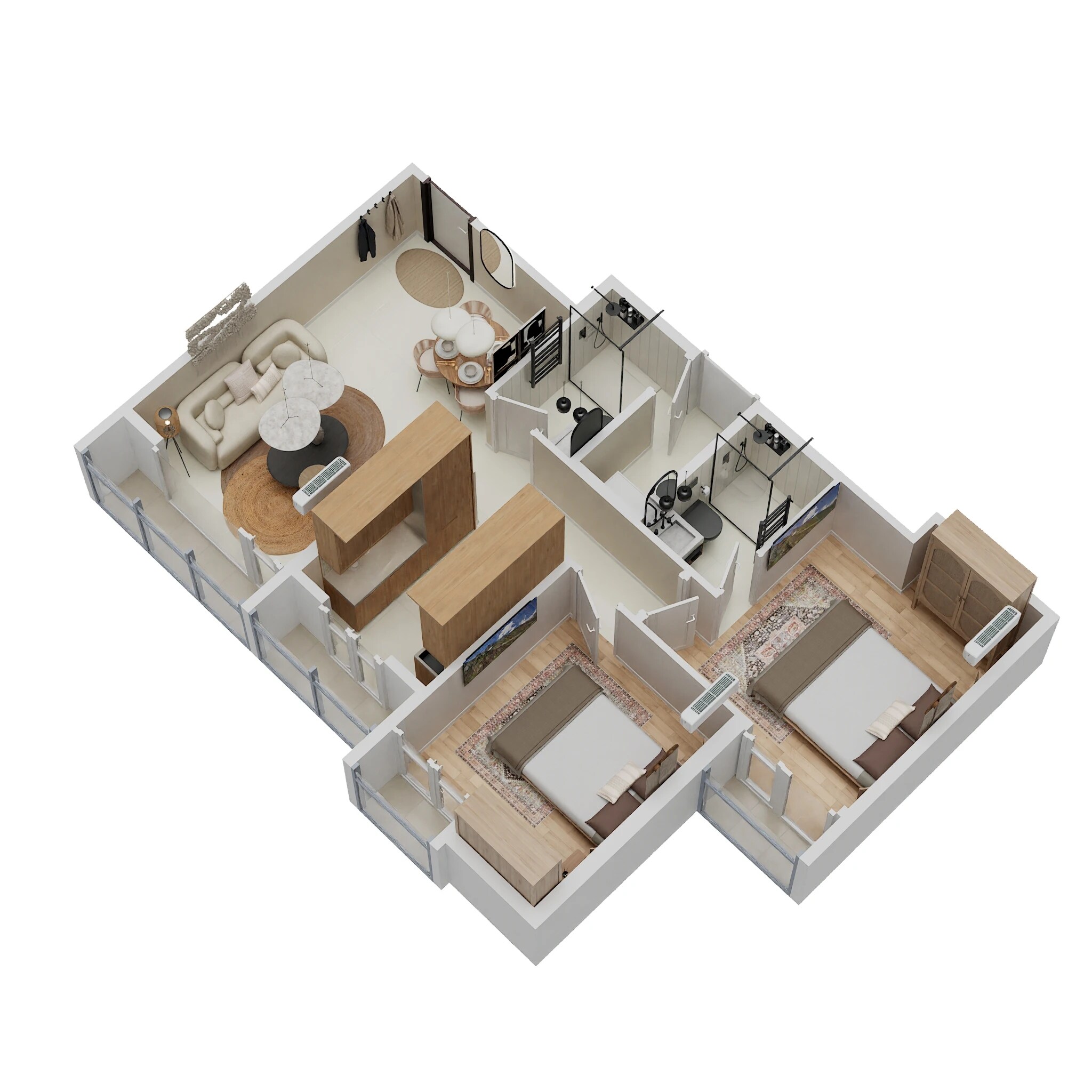 Floor plan of 2 BHK 645 Sq. Ft. Apartment in Pushpak Larkins 315 Fio, Thane