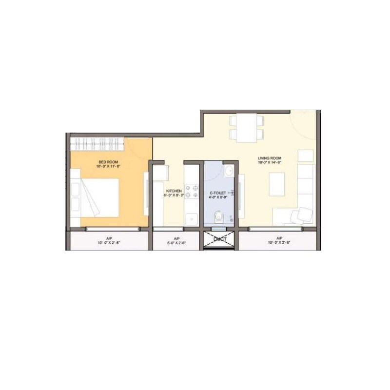 Floor plan of 1 BHK 309 Sq. Ft. Apartment in Quba Asma Garden, Thane