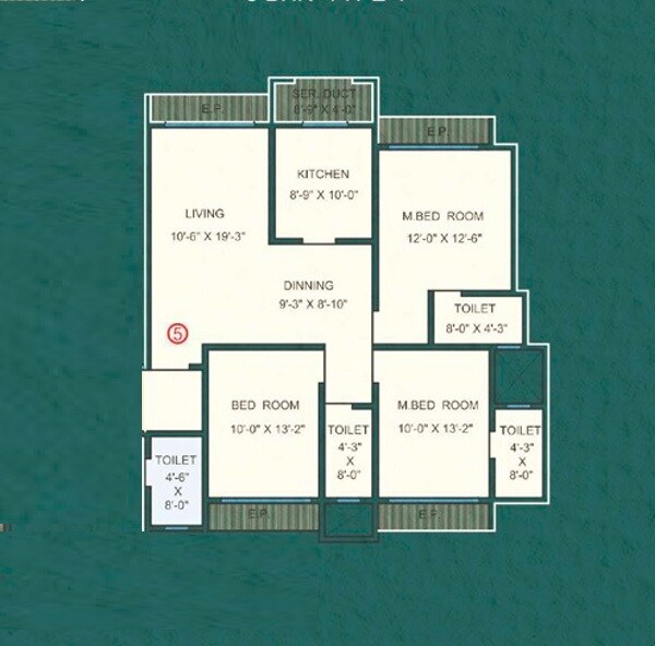Floor plan of 3 BHK 1585 Sq. Ft. Apartment in Quba Marine Heights, Thane