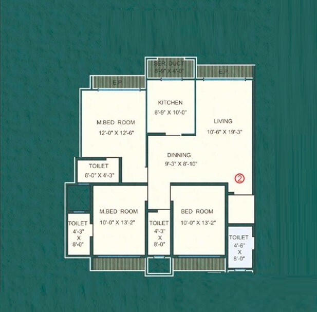 Floor plan of 3 BHK 1715 Sq. Ft. Apartment in Quba Marine Heights, Thane