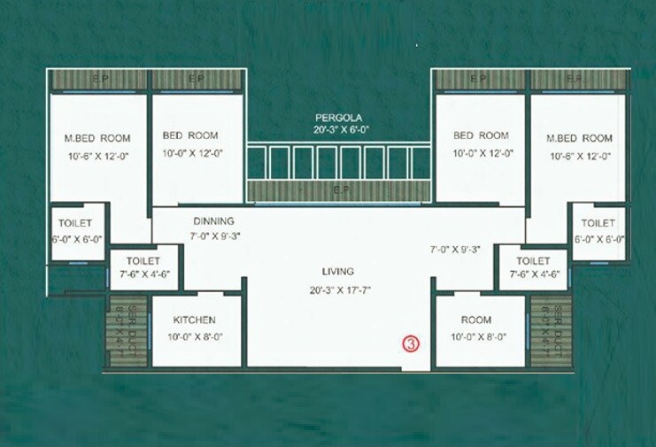 Floor plan of 5 BHK 2504 Sq. Ft. Apartment in Quba Marine Heights, Thane