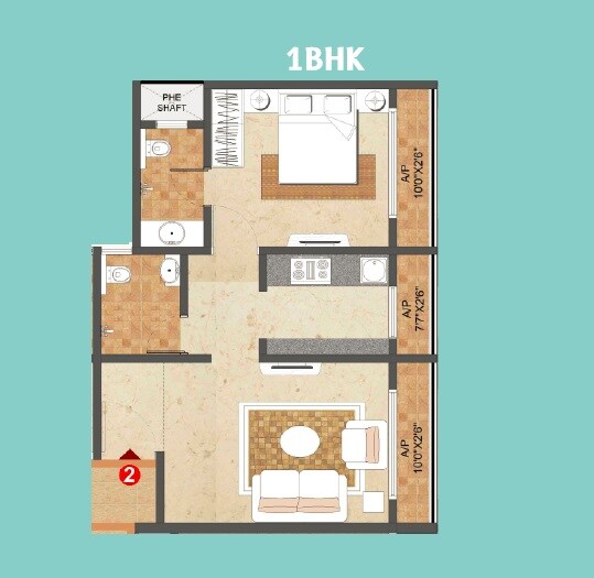 Floor plan of 1 BHK 435 Sq. Ft. Apartment in Quba Unity Towers, Thane