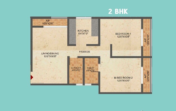 Floor plan of 2 BHK 718 Sq. Ft. Apartment in Quba Unity Towers, Thane