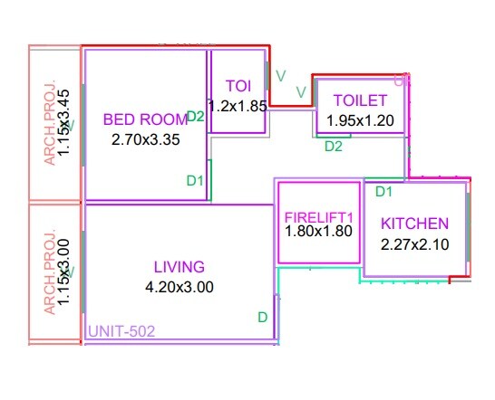 Floor plan of 1 BHK 403 Sq. Ft. Apartment in RA Vanya Arcade, Thane