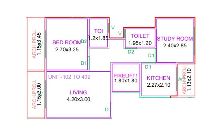 Floor plan of 2 BHK 480 Sq. Ft. Apartment in RA Vanya Arcade, Thane