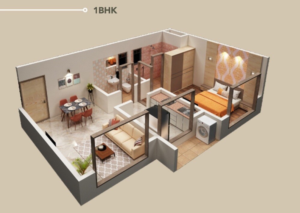 Floor plan of 1 BHK 492 Sq. Ft. Apartment in Rachana Mandarmala CHS, Thane