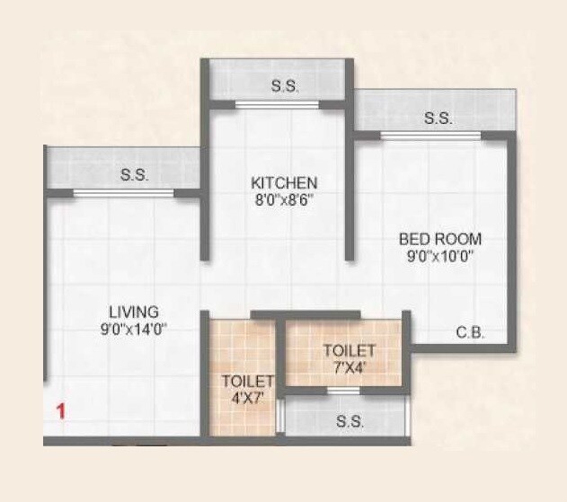 Floor plan of 1 BHK 279 Sq. Ft. Apartment in Radhe Krishna Residency Khardipada, Thane