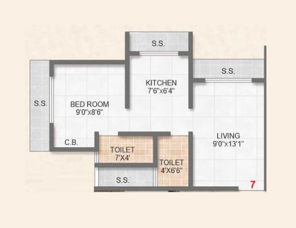 Floor plan of 1 BHK 391 Sq. Ft. Apartment in Radhe Krishna Residency Khardipada, Thane