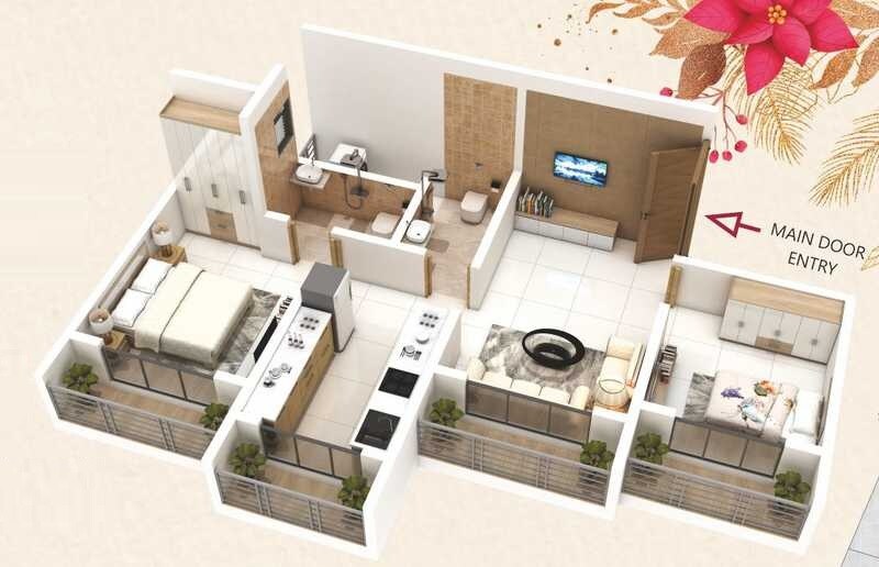 Floor plan of 2 BHK 569 Sq. Ft. Apartment in Radhe Krishna Residency Khardipada, Thane