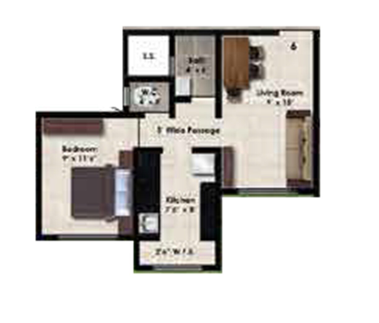 Floor plan of 1 BHK 419 Sq. Ft. Apartment in Rai Ashtami, Thane