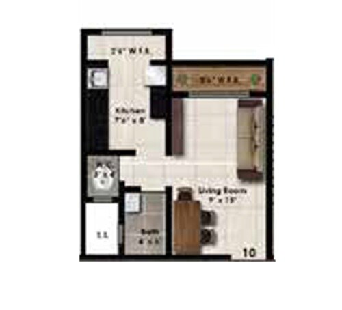 Floor plan of 250 Sq. Ft. Studio in Rai Ashtami, Thane