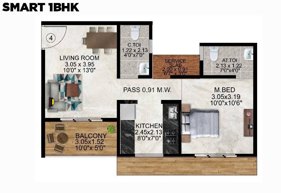 Floor plan of 1 BHK 512 Sq. Ft. Apartment in Rai Prakash Landmark, Thane