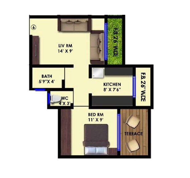 Floor plan of 1 BHK 427 Sq. Ft. Apartment in Rai S Aaragya, Thane