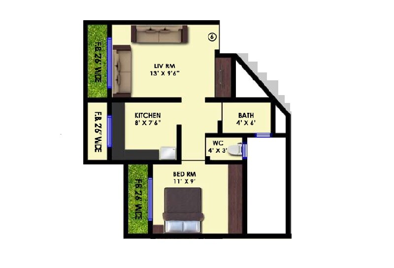 Floor plan of 1 BHK 450 Sq. Ft. Apartment in Rai S Aaragya, Thane