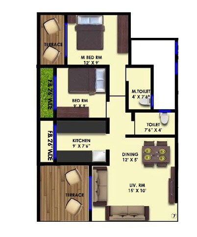 Floor plan of 2 BHK 670 Sq. Ft. Apartment in Rai S Aaragya, Thane