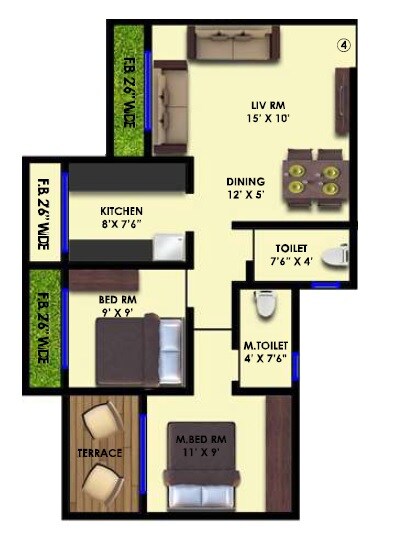 Floor plan of 2 BHK 685 Sq. Ft. Apartment in Rai S Aaragya, Thane