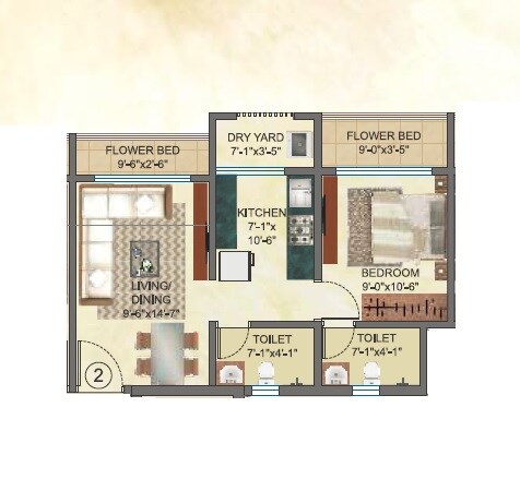 Floor plan of 1 BHK 389 Sq. Ft. Apartment in Raj Akshay, Thane