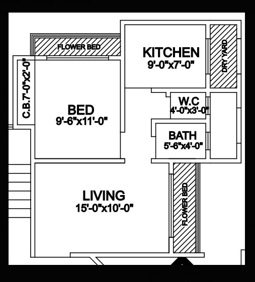 Floor plan of 1 BHK 665 Sq. Ft. Apartment in Raj Antila, Thane