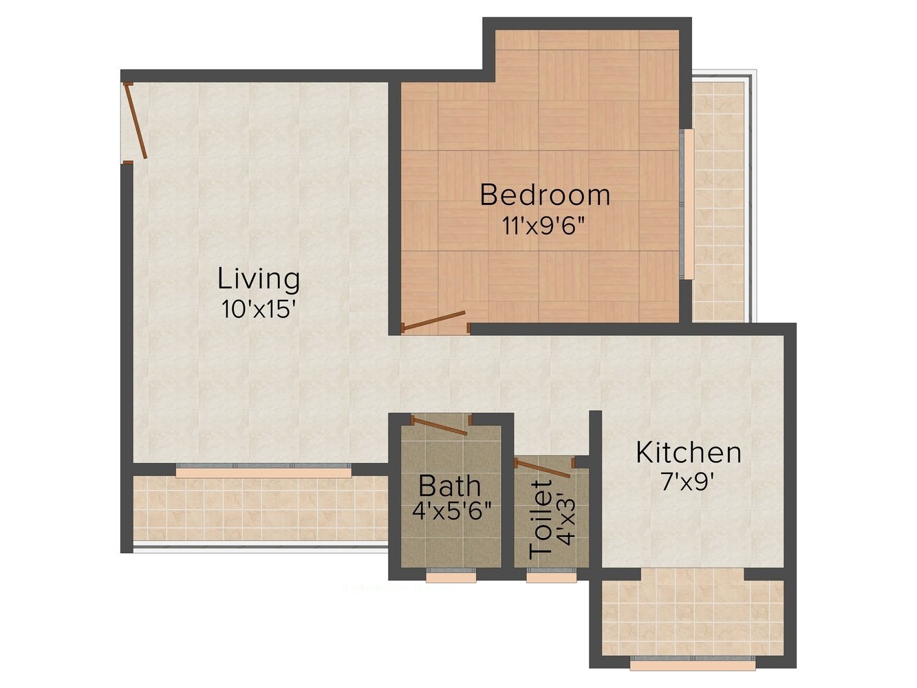 Floor plan of 1 BHK 685 Sq. Ft. Apartment in Raj Antila, Thane
